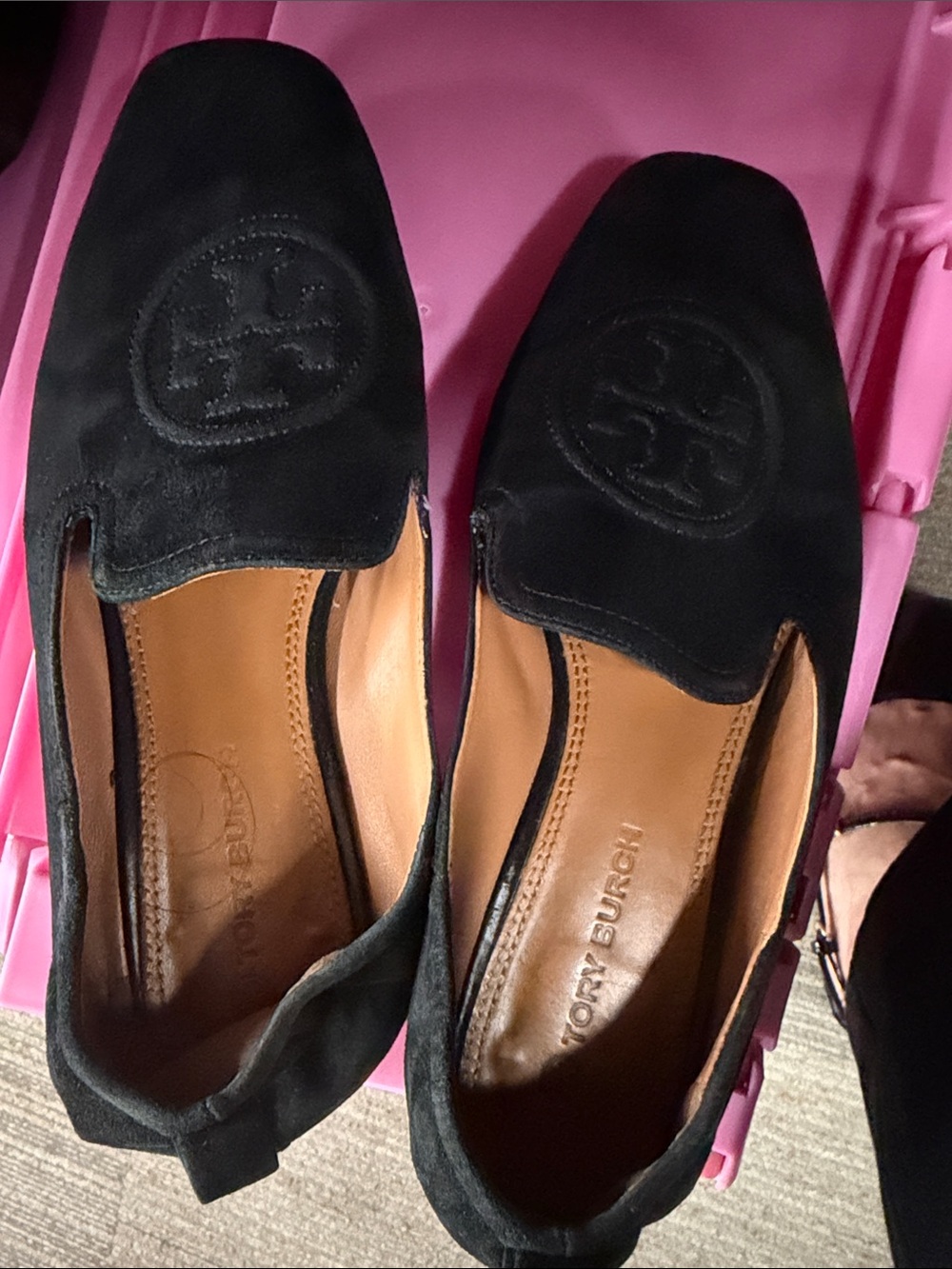 Tory Burch Black Suede Logo Loafers